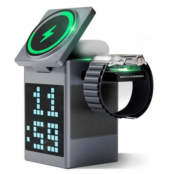 Valdus Pixel Dock 5-in-1 Wireless Charger with Speaker and Clock