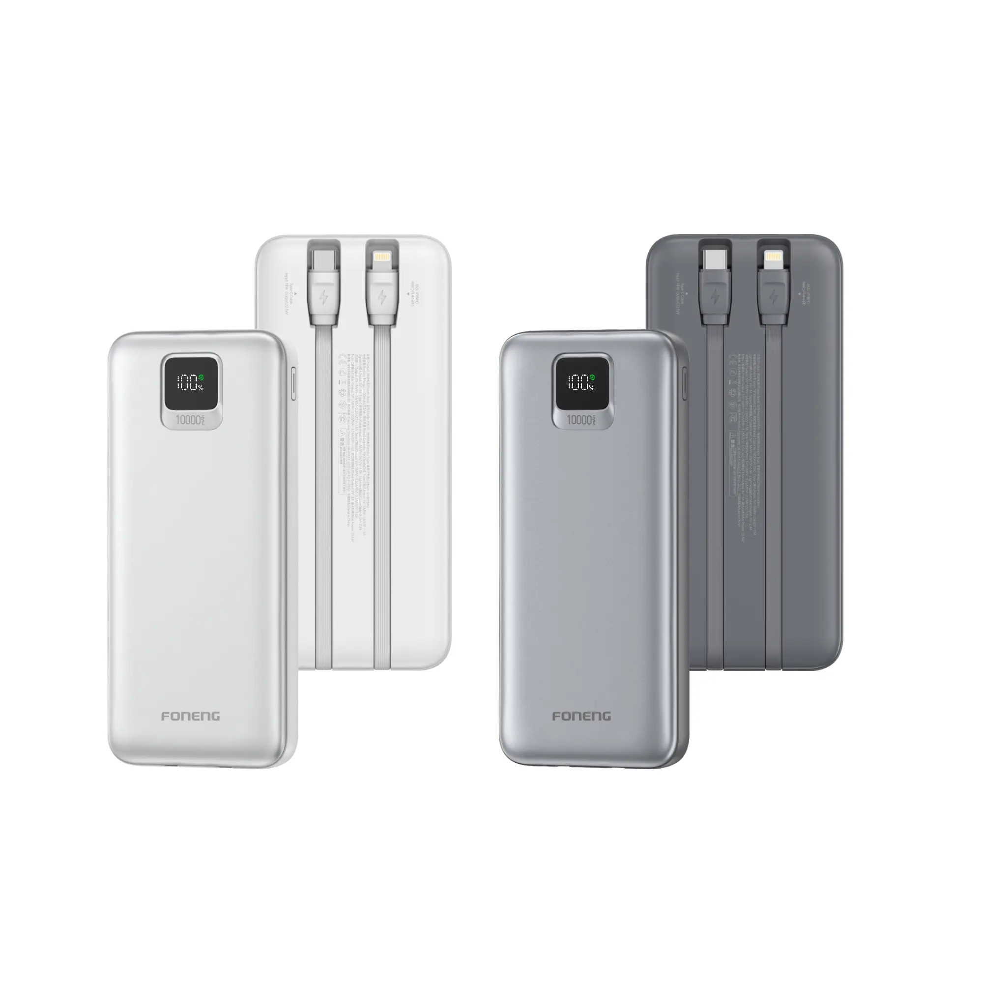 Foneng (PX135) 10000mah 22.5w Fast Charging Power Bank with Built-In 2 Cable