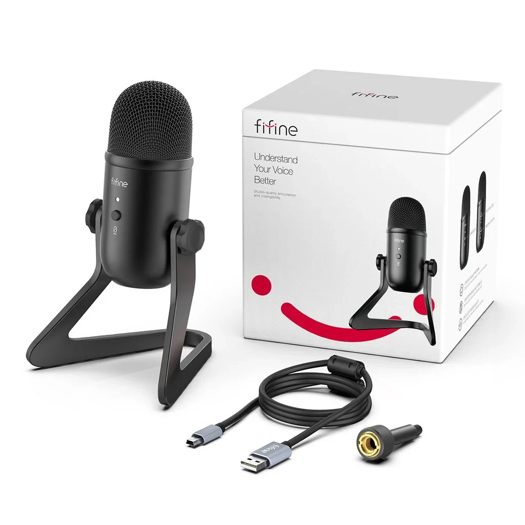 Fifine K678 Studio USB Microphone with Live Monitoring, Gain Controls & Mute Button for Podcasting