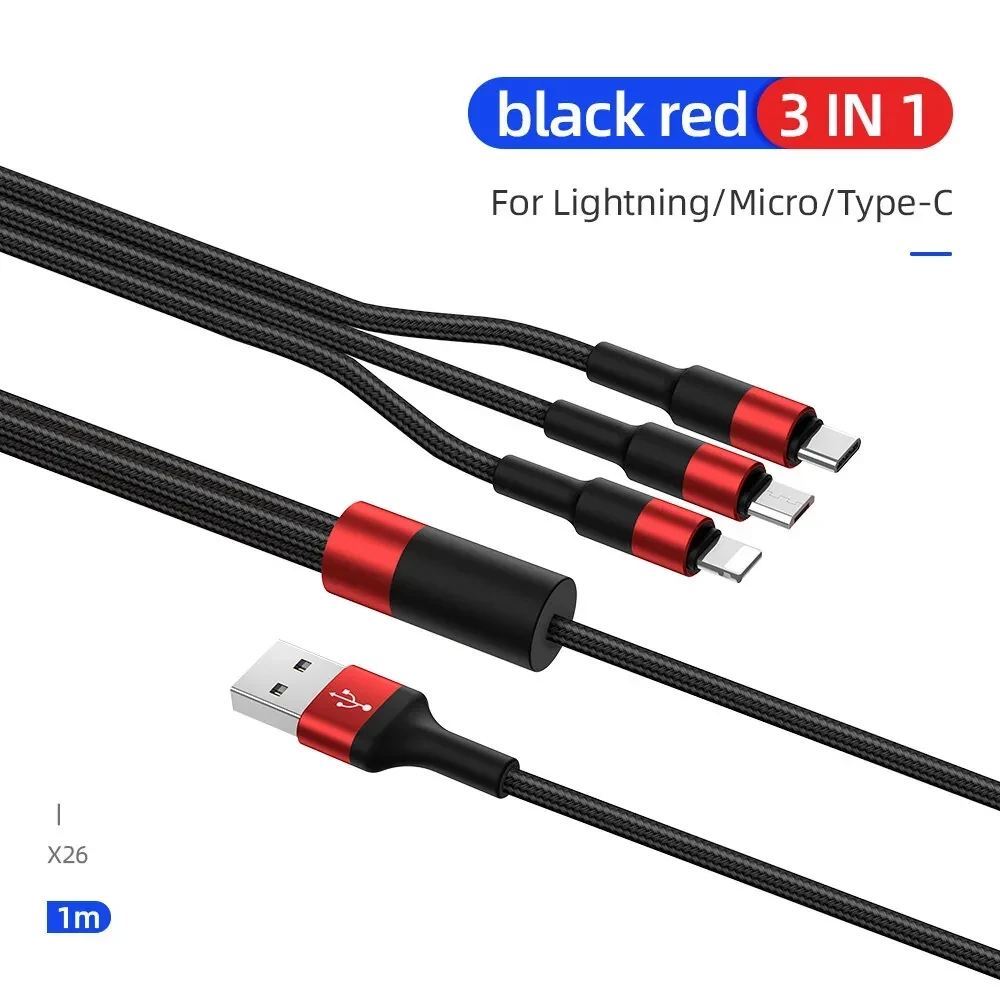 Hoco X26 Xpress 3 In 1 Charging Cable (Lightning+Micro+Type-C)