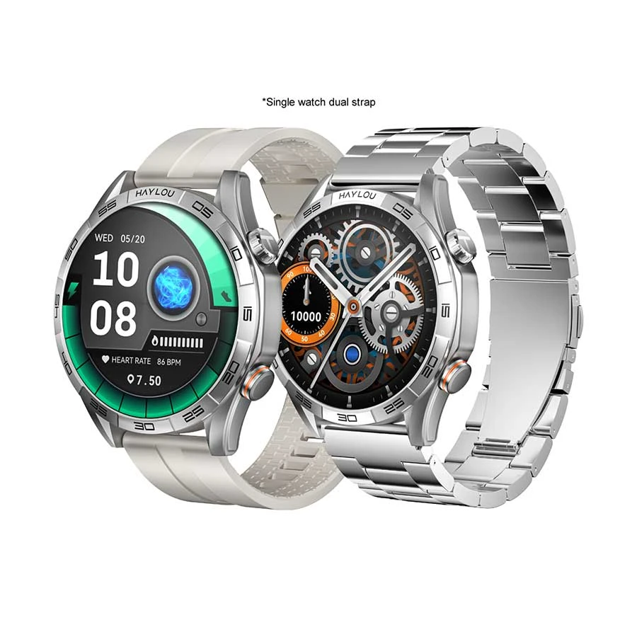 Haylou Solar 5 Bluetooth Calling Smart Watch (Metallic + Silicone) Strap