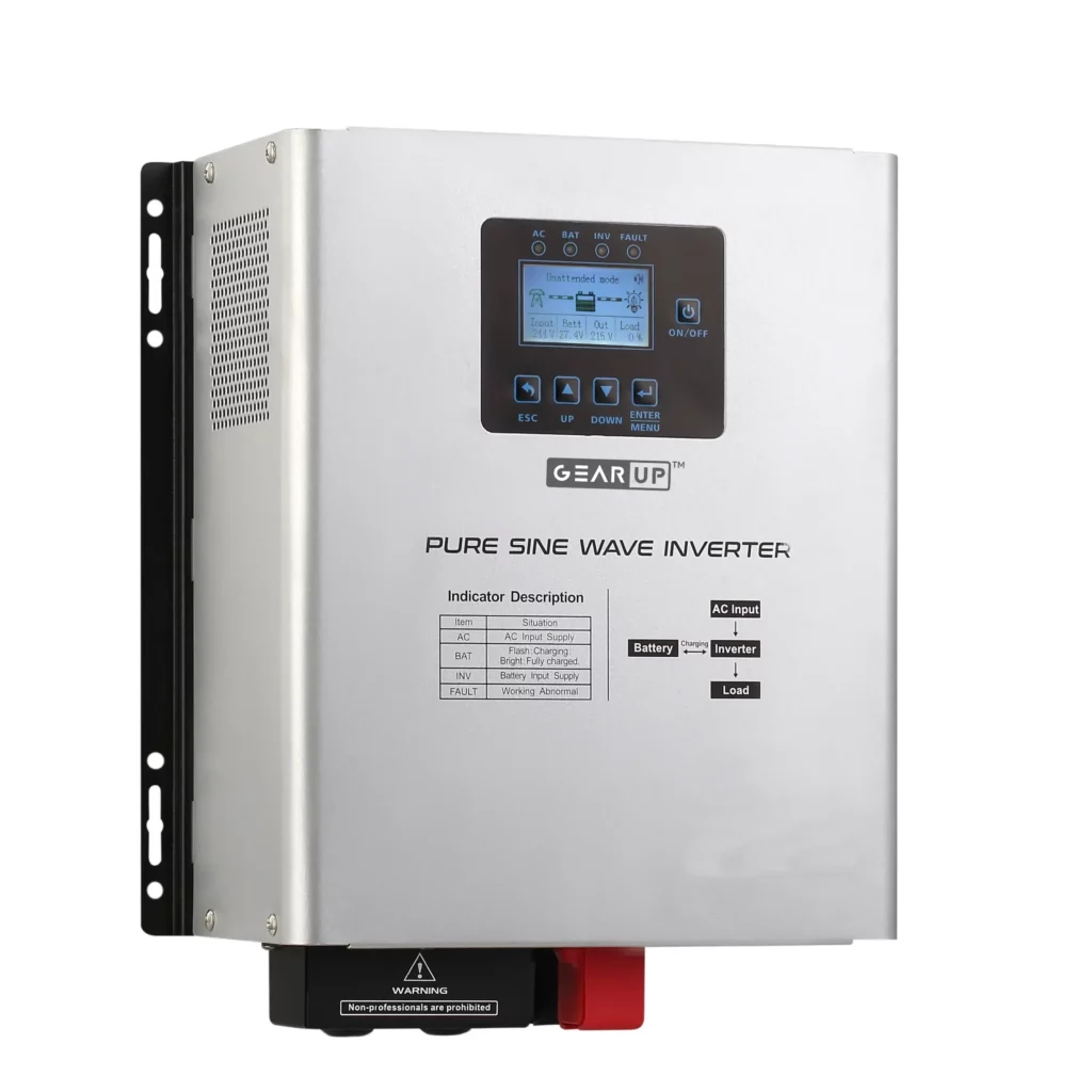 GearUP 1200W, 24V, Pure Sine Wave Inverter Without Solar (Lithium & Acid Battery Supported) - GHT-12K24