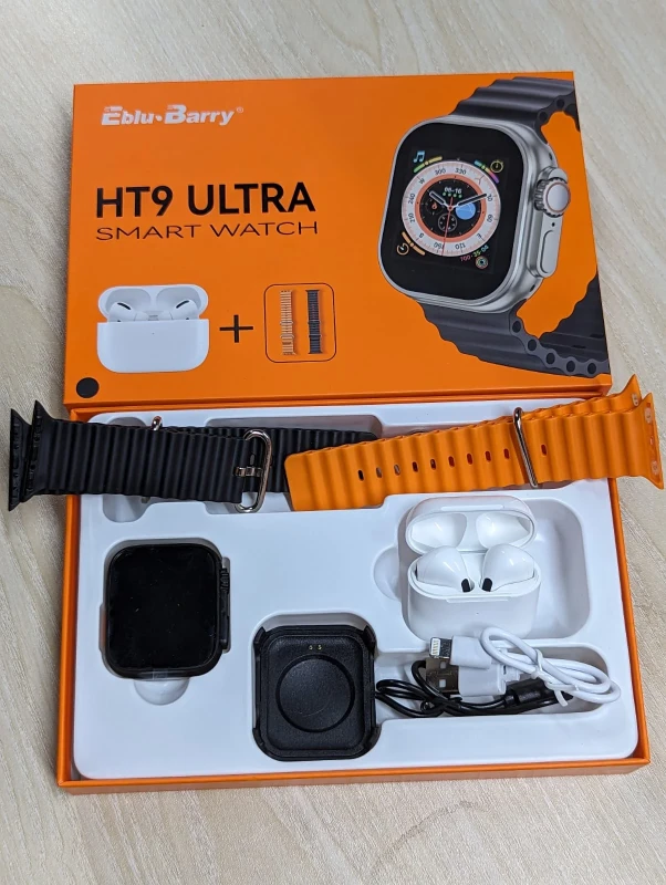 HT9 Ultra Smart Watch + TWS Combo With Double Strap