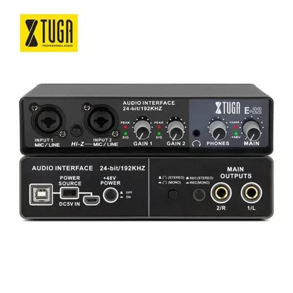 Xtuga E22 Audio Interface Sound Card with Monitoring for Electric Guitar Live Recording & Studio Use