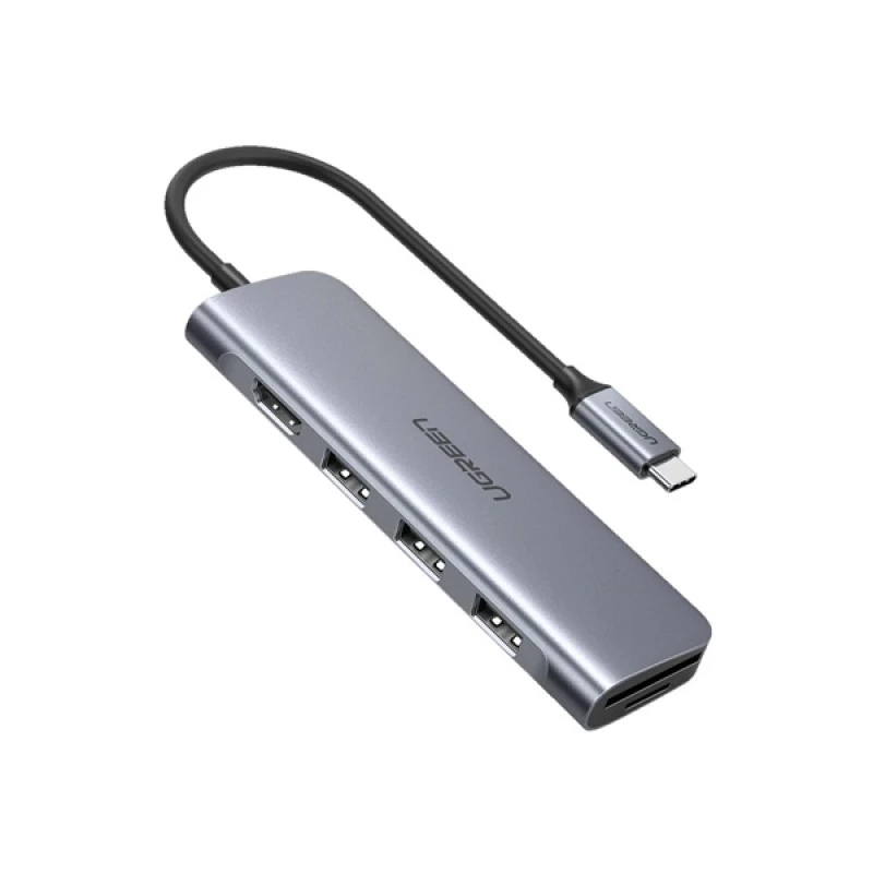 Ugreen CM195 (70410) Type-C Male to SD, TF, Tri USB 3.0 & HDMI Female Space Gray Hub