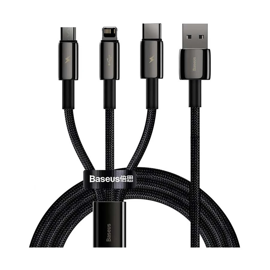 Baseus Tungsten Gold 3 in 1 USB to Micro USB + Lightning + USB-C Fast Charging Data Cable