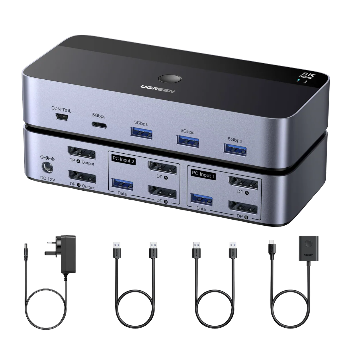 Ugreen AK700 (55851) DisplayPort Dual Monitor KVM Switch 2 In 2 Out