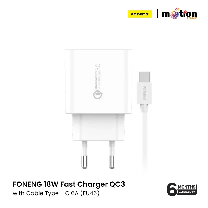 Foneng 18W Fast Charger QC3 with Cable Type - C 6A