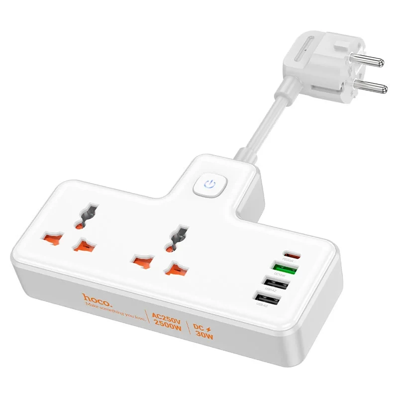 Hoco AC12A Reise Power Strip: PD 30W, QC 3.0, Dual EU Socket