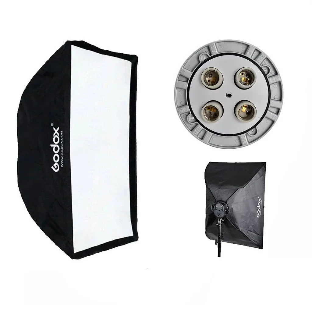 Godox TL-4 4-in-1 Multi-Holder Studio E27 Socket with Tricolor Lighting Lamp Head and 60x60cm Softbox