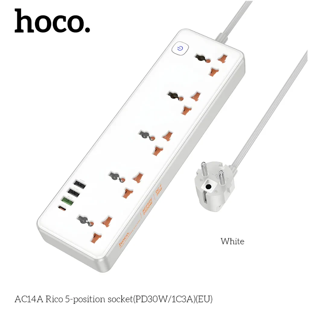 Hoco AC14A Rico 5-Position Socket (PD30W/1C3A) (EU)