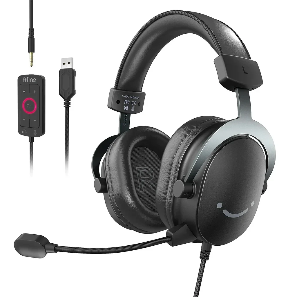 Fifine Ampligame H9 PC Gaming Headset with 7.1 Surround Sound, Detachable Microphone, Control Box & 3.5mm Jack