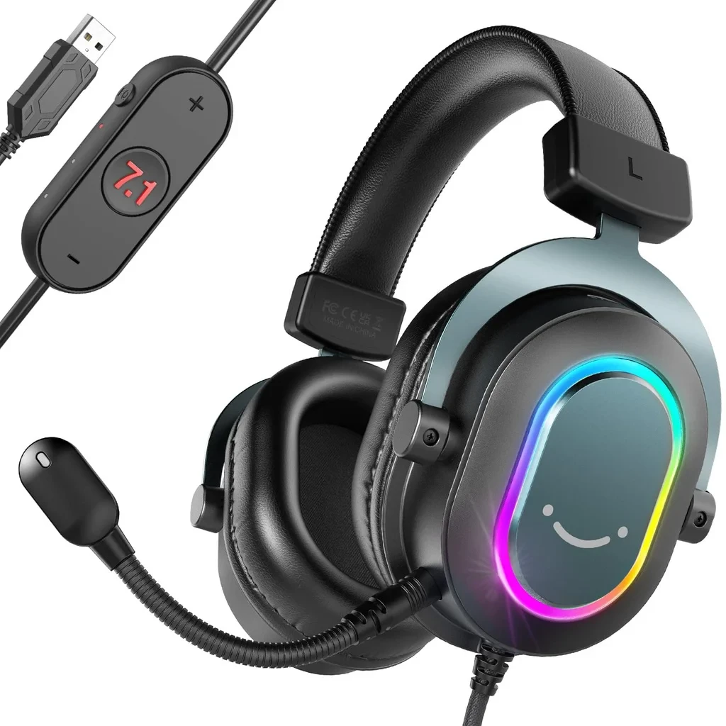 Fifine H6 USB Headset with 24-bit, 7.1 Surround Sound, EQ modes, RGB, Volume & Mute Control, Detachable Mic