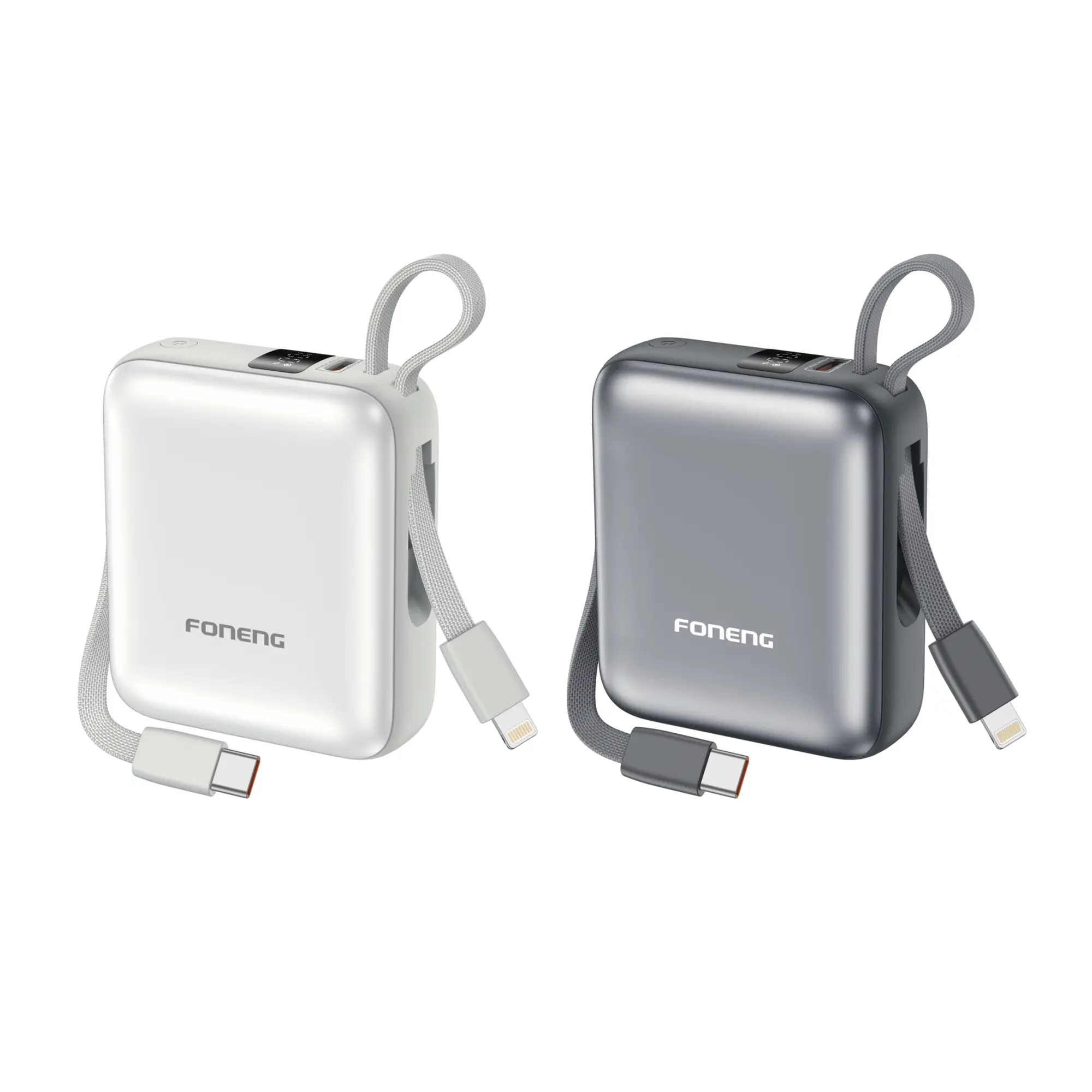 Foneng PX115 10000mAh Mini Power Bank with 2 Built-in Cables (22.5W)