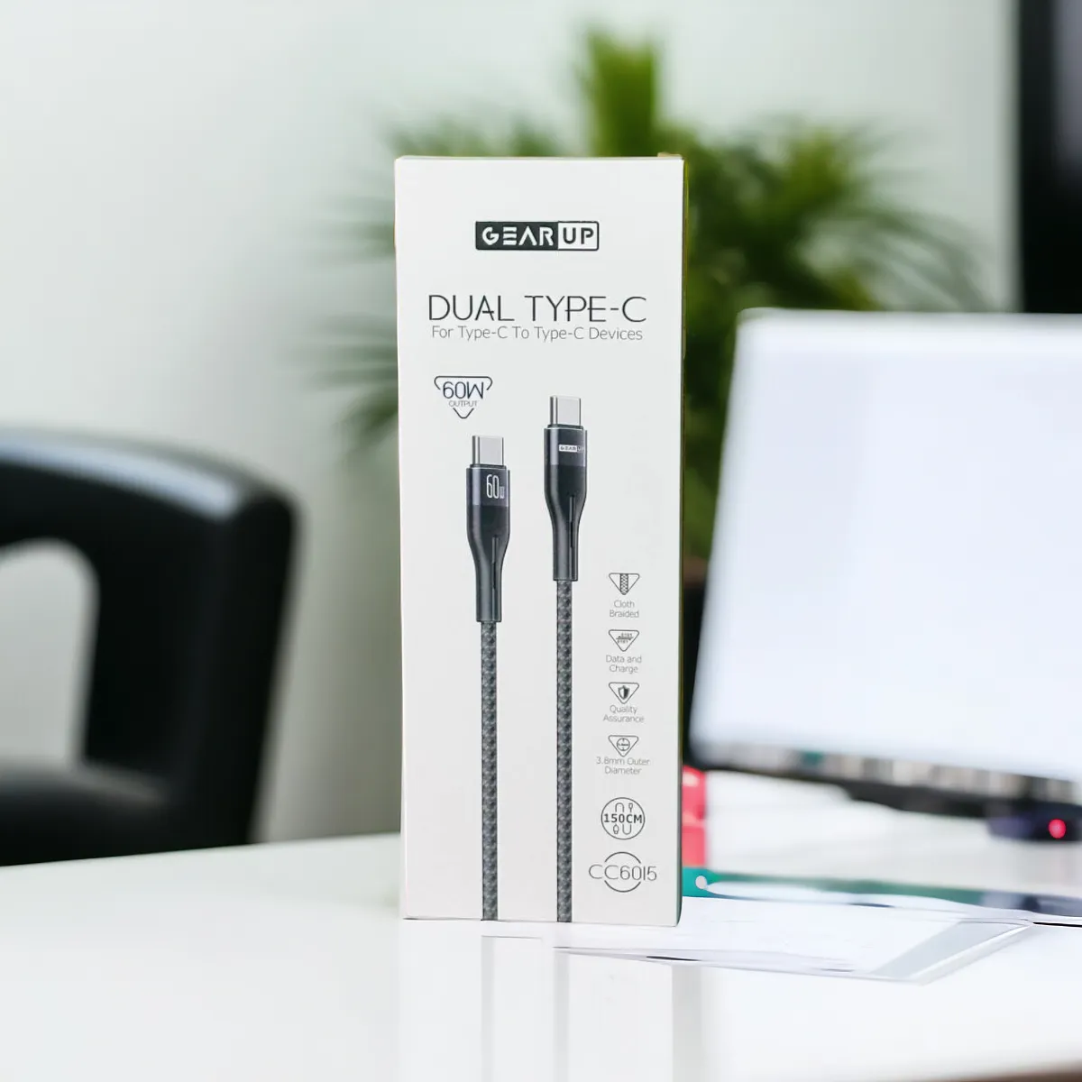 GearUP CC6015 Type-C to Type-C 60W Fast   Charging Cable -1.5M
